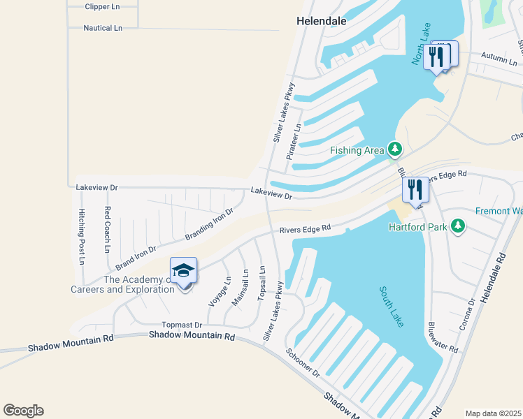 map of restaurants, bars, coffee shops, grocery stores, and more near 26804 Silver Lakes Parkway in Helendale