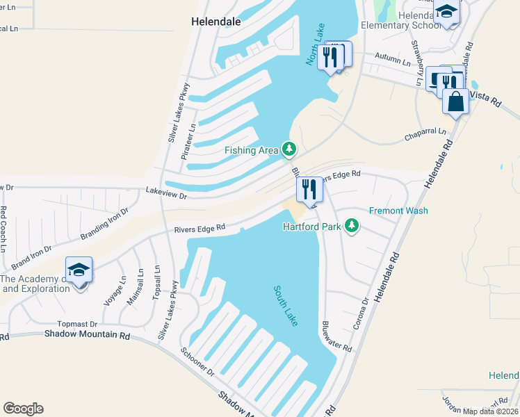 map of restaurants, bars, coffee shops, grocery stores, and more near 14522 Rivers Edge Road in Helendale