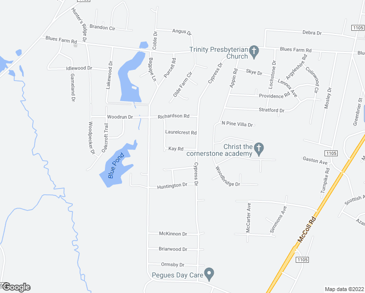 map of restaurants, bars, coffee shops, grocery stores, and more near 12501 Kay Road in Laurinburg