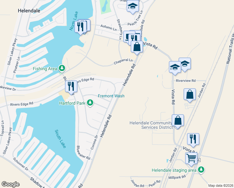 map of restaurants, bars, coffee shops, grocery stores, and more near 26809 Corona Drive in Helendale