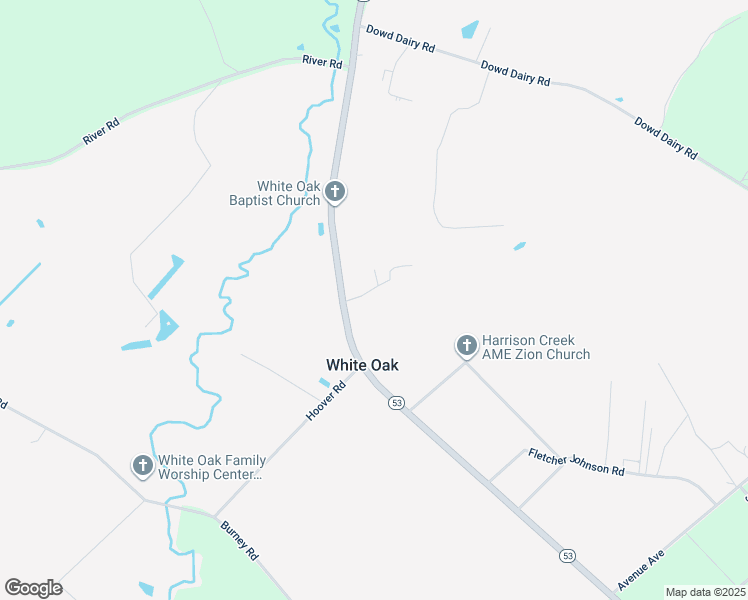map of restaurants, bars, coffee shops, grocery stores, and more near 56 School House Drive in White Oak