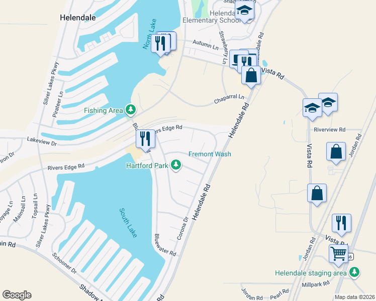 map of restaurants, bars, coffee shops, grocery stores, and more near 14822 Crofton Lane in Helendale