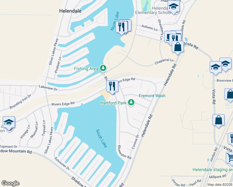 map of restaurants, bars, coffee shops, grocery stores, and more near 26805 Bluewater Road in Helendale
