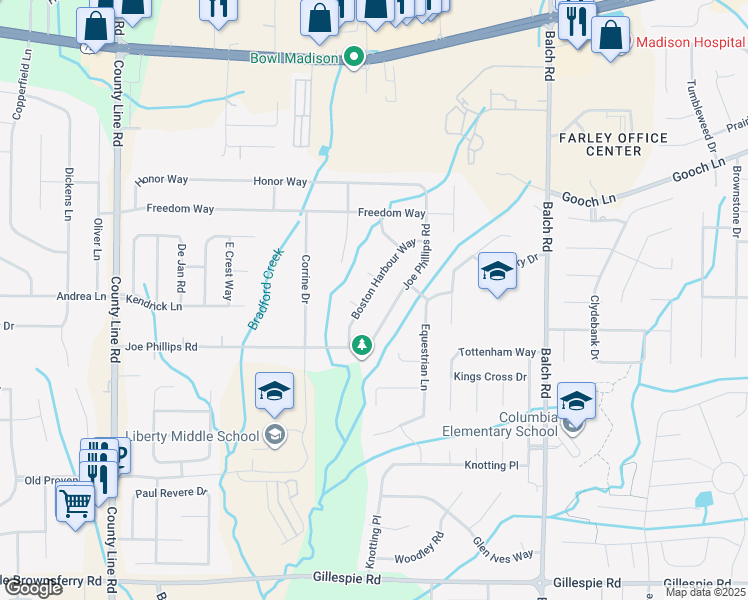 map of restaurants, bars, coffee shops, grocery stores, and more near 167 Joe Phillips Road in Madison