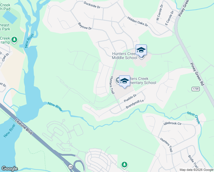 map of restaurants, bars, coffee shops, grocery stores, and more near 3450 Hunters Trail in Jacksonville