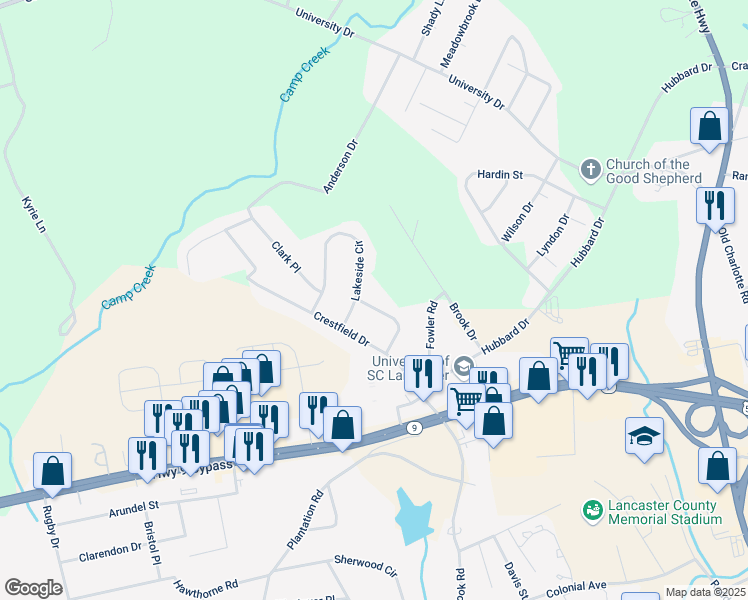 map of restaurants, bars, coffee shops, grocery stores, and more near 1220 Gladstone Road in Lancaster