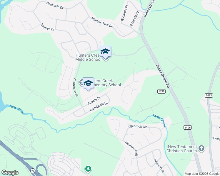 map of restaurants, bars, coffee shops, grocery stores, and more near 1208 Pueblo Drive in Jacksonville