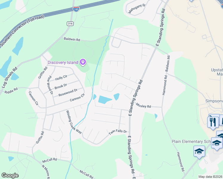 map of restaurants, bars, coffee shops, grocery stores, and more near 233 Brenleigh Court in Simpsonville