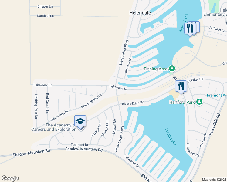 map of restaurants, bars, coffee shops, grocery stores, and more near 26826 Silver Lakes Parkway in Helendale
