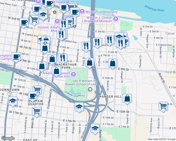 map of restaurants, bars, coffee shops, grocery stores, and more near 923 McMath Avenue in Little Rock