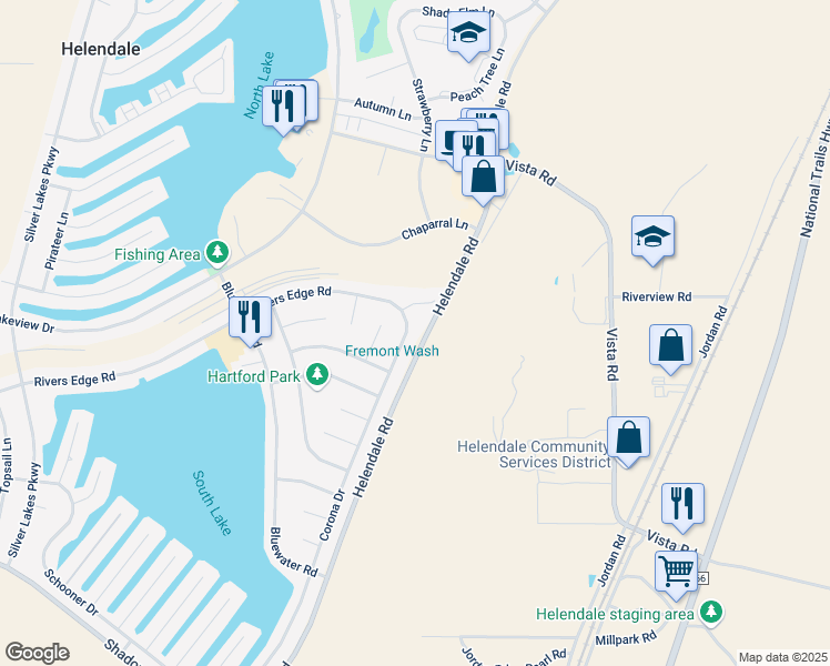 map of restaurants, bars, coffee shops, grocery stores, and more near 26827 Corona Drive in Helendale