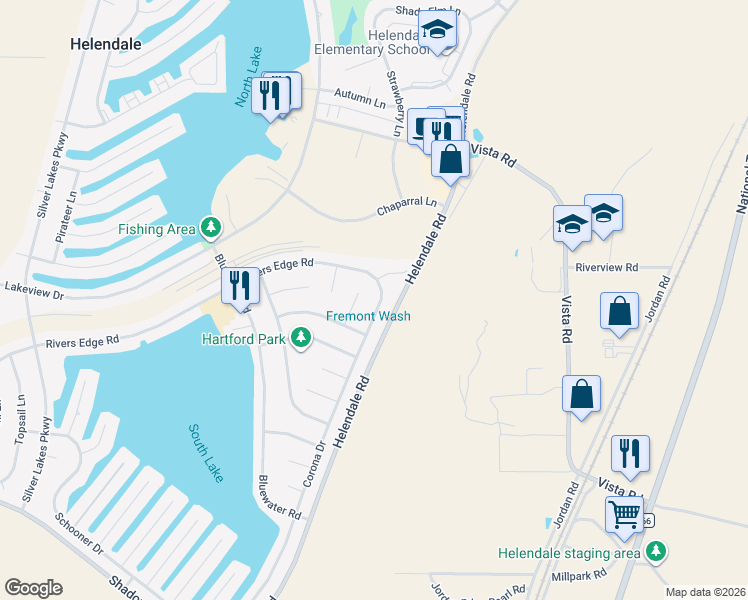 map of restaurants, bars, coffee shops, grocery stores, and more near 26822 Corona Drive in Helendale