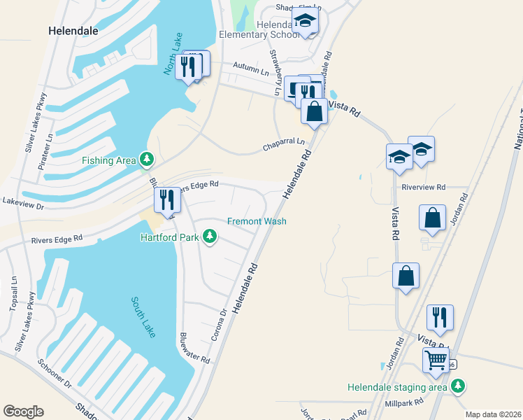 map of restaurants, bars, coffee shops, grocery stores, and more near 26822 Corona Drive in Helendale