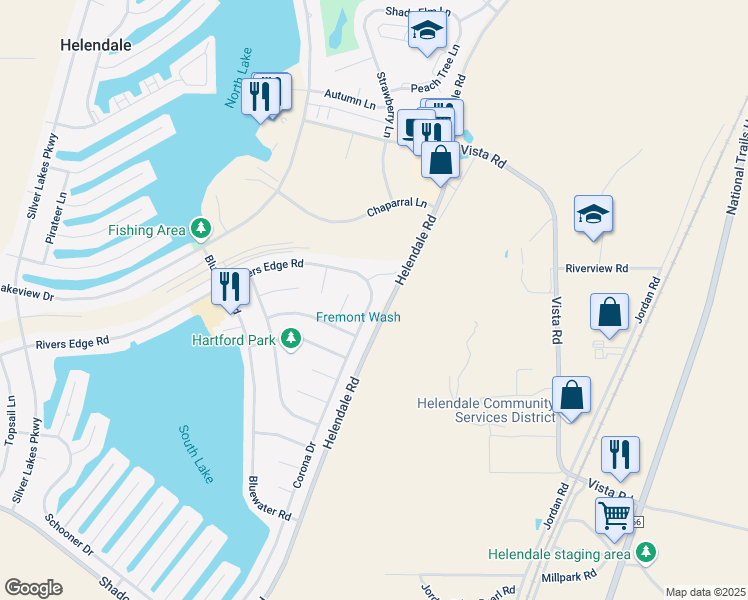 map of restaurants, bars, coffee shops, grocery stores, and more near 26827 Corona Drive in Helendale