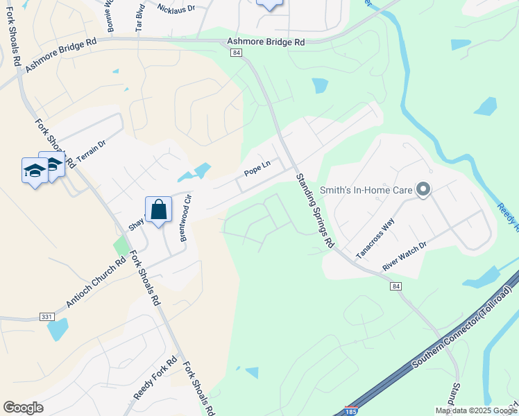 map of restaurants, bars, coffee shops, grocery stores, and more near 139 Crescent Creek Court in Greenville