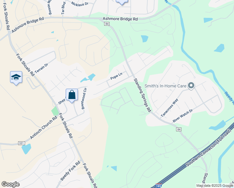 map of restaurants, bars, coffee shops, grocery stores, and more near 139 Crescent Creek Court in Greenville