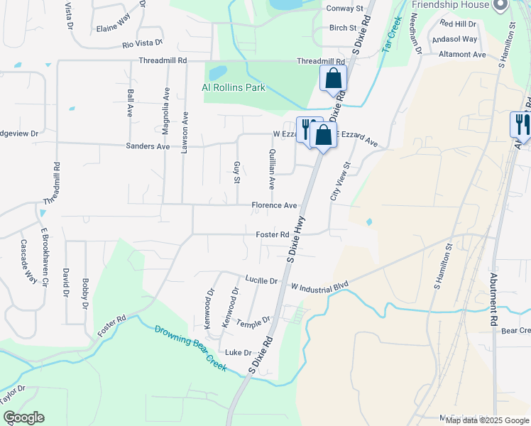 map of restaurants, bars, coffee shops, grocery stores, and more near 205 Florence Avenue in Dalton