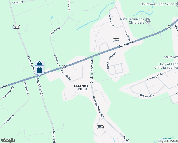 map of restaurants, bars, coffee shops, grocery stores, and more near 1517 Onslow Pines Road in Jacksonville