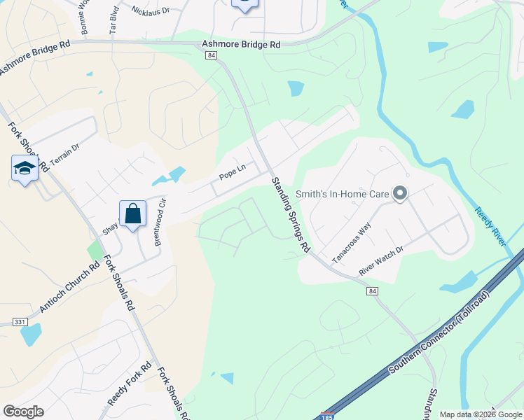 map of restaurants, bars, coffee shops, grocery stores, and more near 111 Crescent Creek Court in Greenville