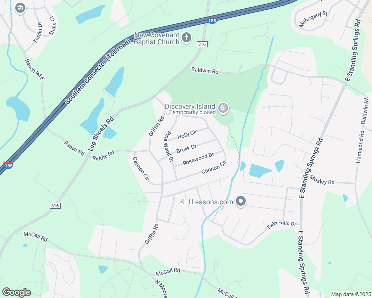 map of restaurants, bars, coffee shops, grocery stores, and more near Brook Drive in Greenville County