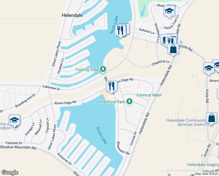 map of restaurants, bars, coffee shops, grocery stores, and more near Rivers Edge Road in Helendale