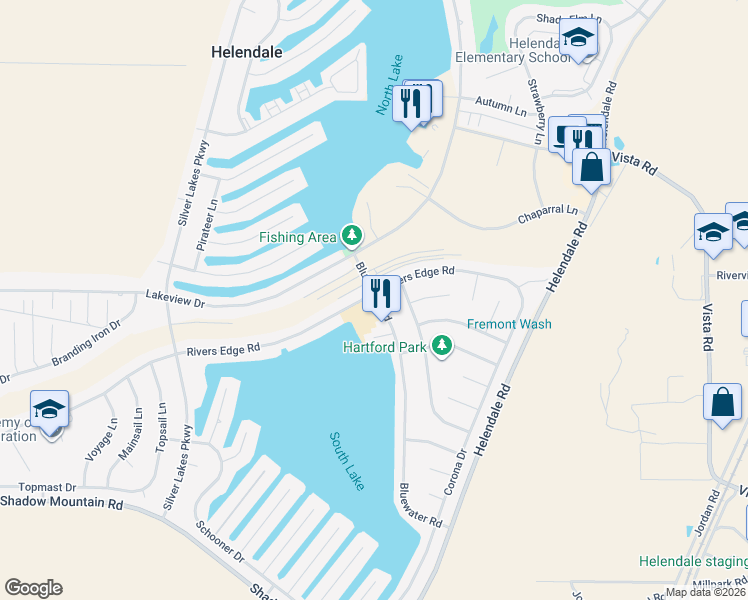map of restaurants, bars, coffee shops, grocery stores, and more near 26878 Bluewater Road in Helendale
