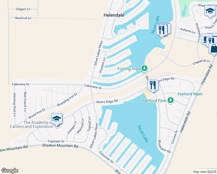 map of restaurants, bars, coffee shops, grocery stores, and more near 26816 Lakeview Drive in Helendale