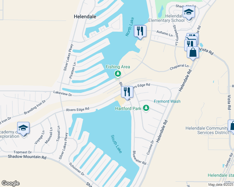 map of restaurants, bars, coffee shops, grocery stores, and more near 14602 Rivers Edge Road in Helendale