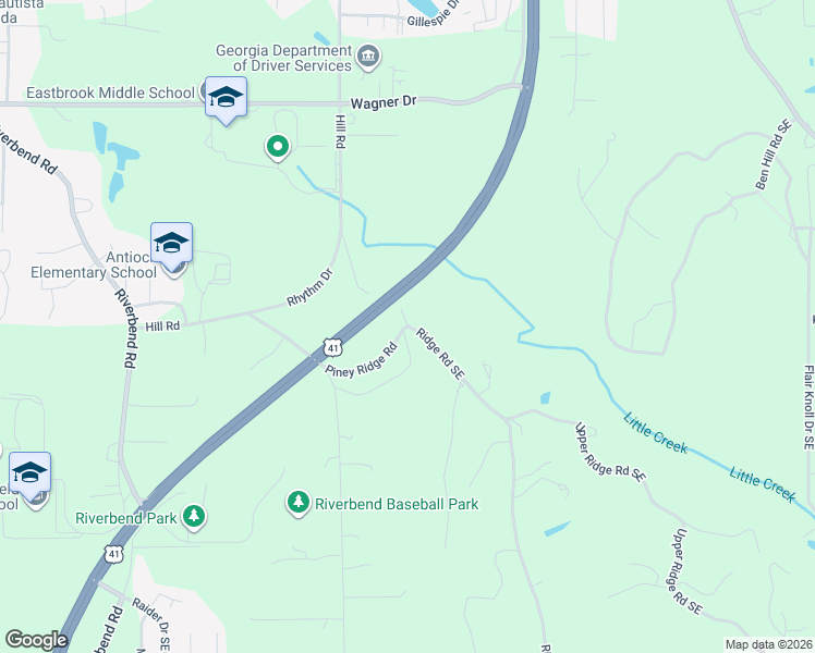 map of restaurants, bars, coffee shops, grocery stores, and more near 1301 Ridge Road Southeast in Dalton