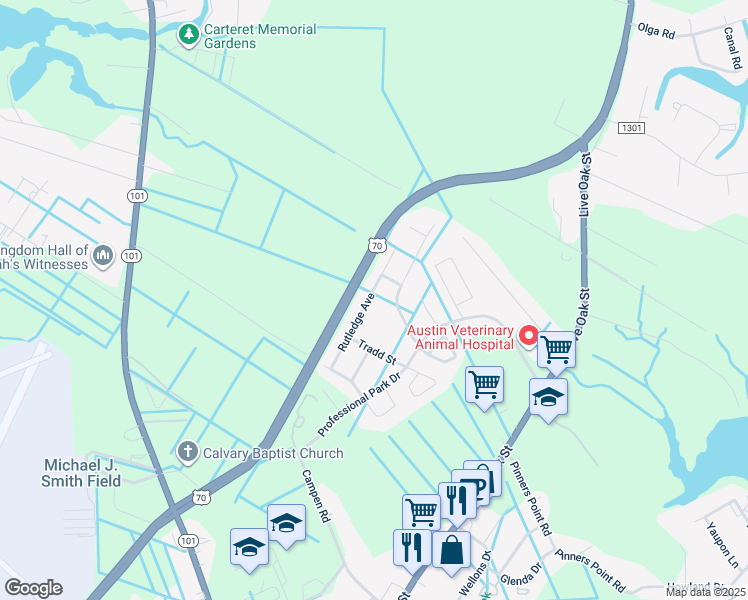 map of restaurants, bars, coffee shops, grocery stores, and more near 226 Rutledge Avenue in Beaufort