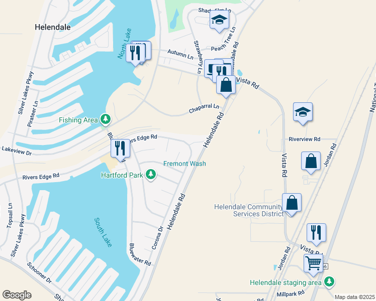 map of restaurants, bars, coffee shops, grocery stores, and more near 26848 Corona Drive in Helendale