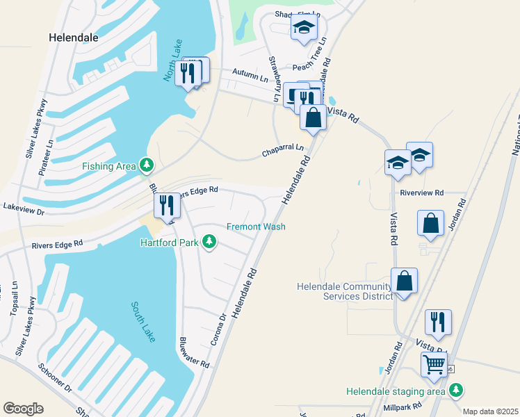 map of restaurants, bars, coffee shops, grocery stores, and more near 26848 Corona Drive in Helendale