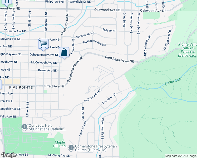 map of restaurants, bars, coffee shops, grocery stores, and more near 103 Prince George Drive in Huntsville