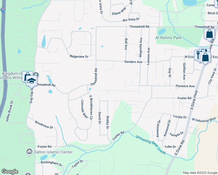 map of restaurants, bars, coffee shops, grocery stores, and more near 650 McCharles Street in Dalton