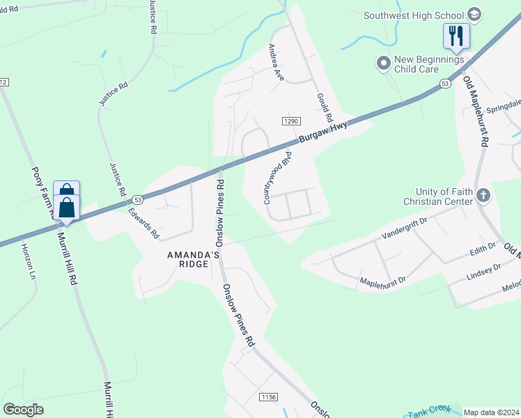 map of restaurants, bars, coffee shops, grocery stores, and more near 1906 Countrywood Boulevard in Jacksonville