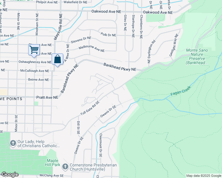 map of restaurants, bars, coffee shops, grocery stores, and more near 2245 Toll Gate Road Southeast in Huntsville