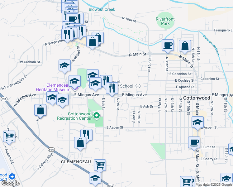 map of restaurants, bars, coffee shops, grocery stores, and more near 401-499 N Quail Trail in Cottonwood