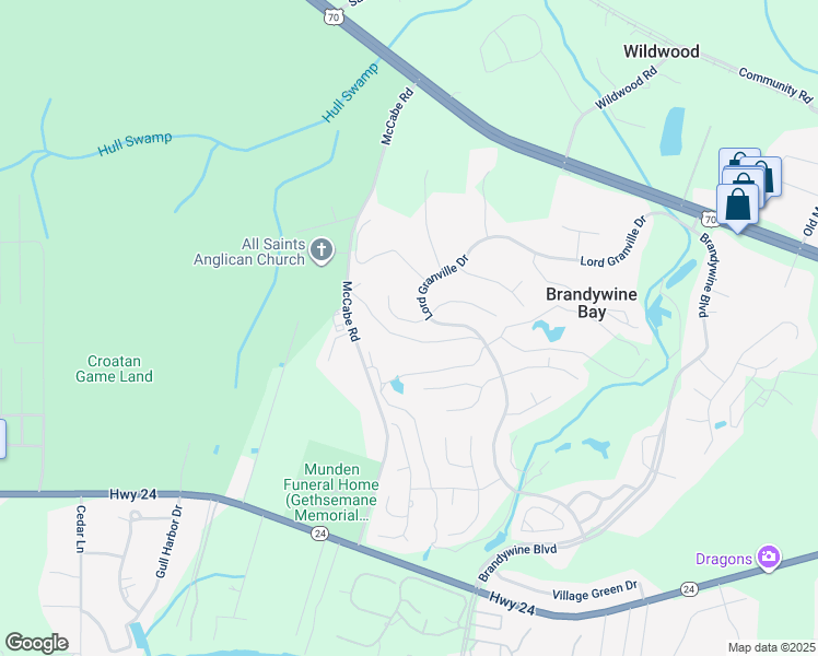 map of restaurants, bars, coffee shops, grocery stores, and more near 202 Westchester Drive in Morehead City