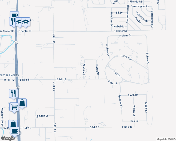 map of restaurants, bars, coffee shops, grocery stores, and more near 1351 East Ben Road in Chino Valley