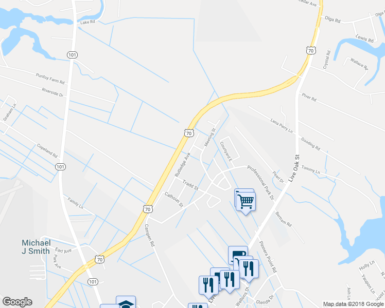 map of restaurants, bars, coffee shops, grocery stores, and more near 230 Rutledge Avenue in Beaufort
