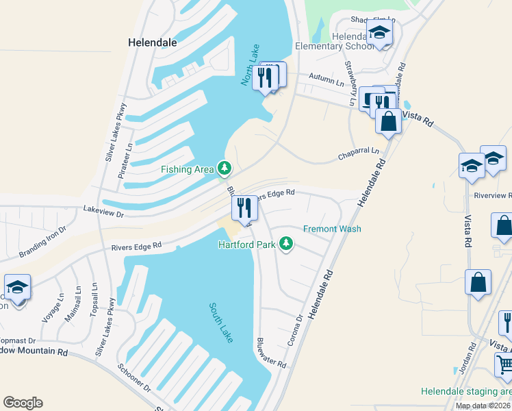 map of restaurants, bars, coffee shops, grocery stores, and more near 14691 Rivers Edge Road in Helendale