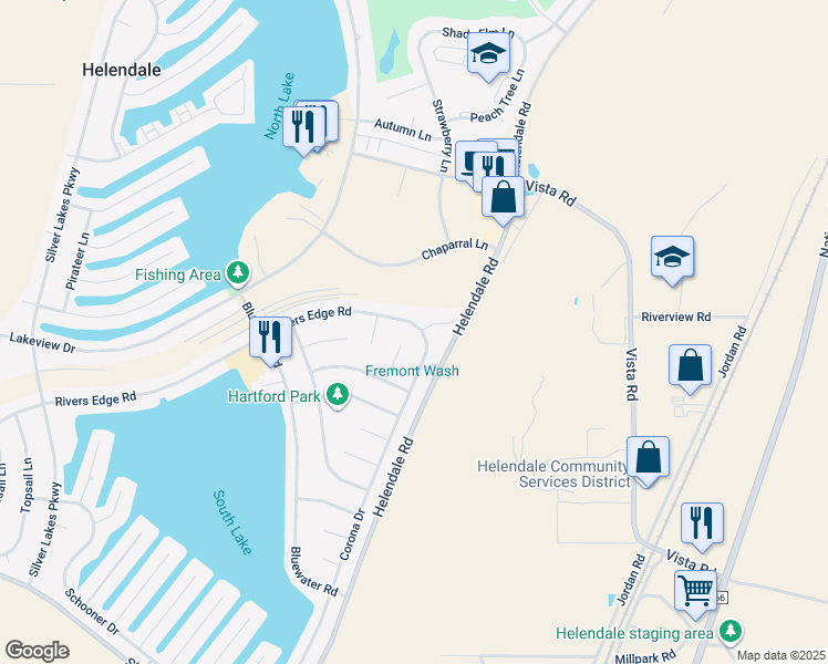 map of restaurants, bars, coffee shops, grocery stores, and more near 14927 Rivers Edge Road in Helendale
