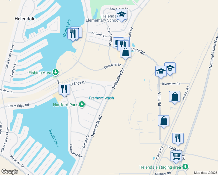 map of restaurants, bars, coffee shops, grocery stores, and more near 14965 Rivers Edge Road in Helendale