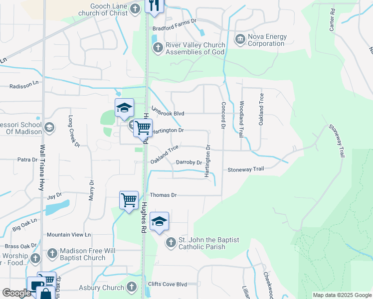 map of restaurants, bars, coffee shops, grocery stores, and more near 106 Oakland Trce in Madison