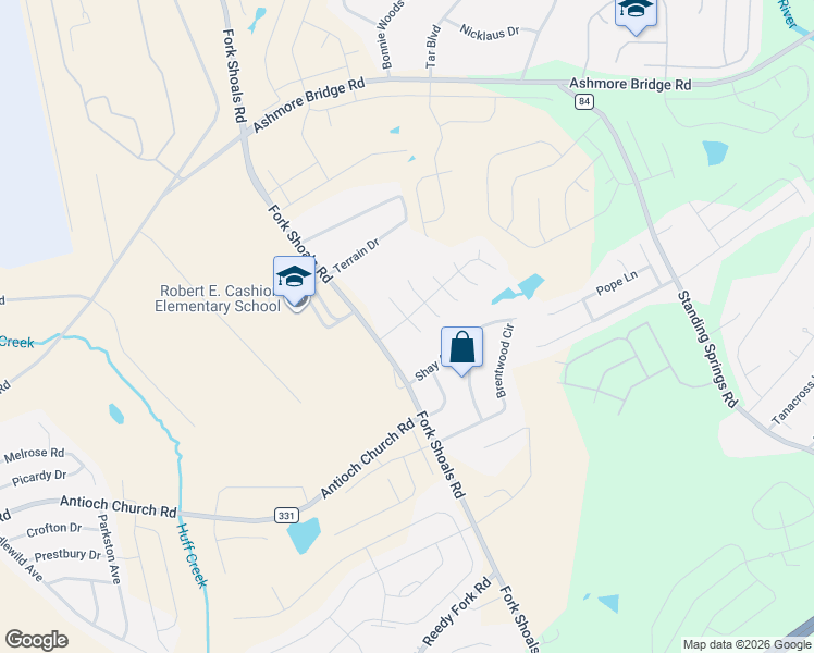 map of restaurants, bars, coffee shops, grocery stores, and more near 103 Becket Court in Greenville