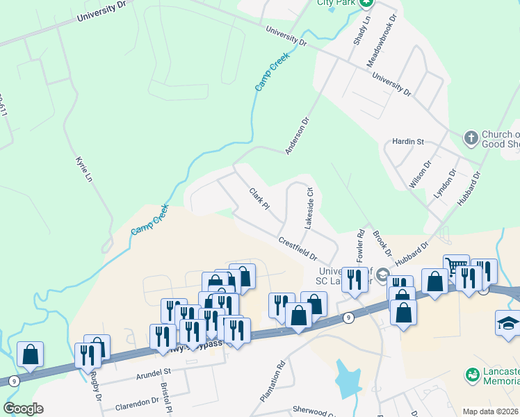 map of restaurants, bars, coffee shops, grocery stores, and more near 1409 Clark Place in Lancaster
