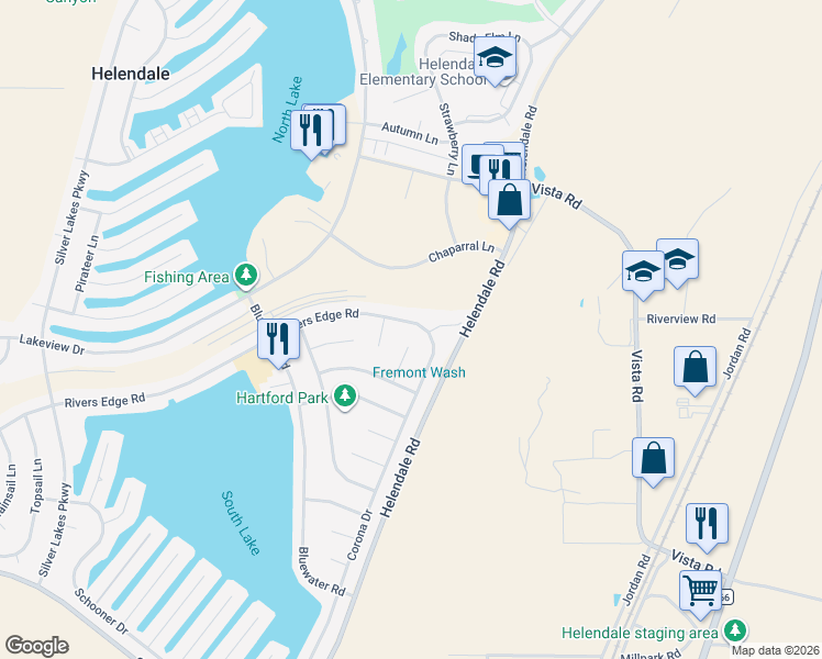 map of restaurants, bars, coffee shops, grocery stores, and more near 14899 Rivers Edge Road in Helendale