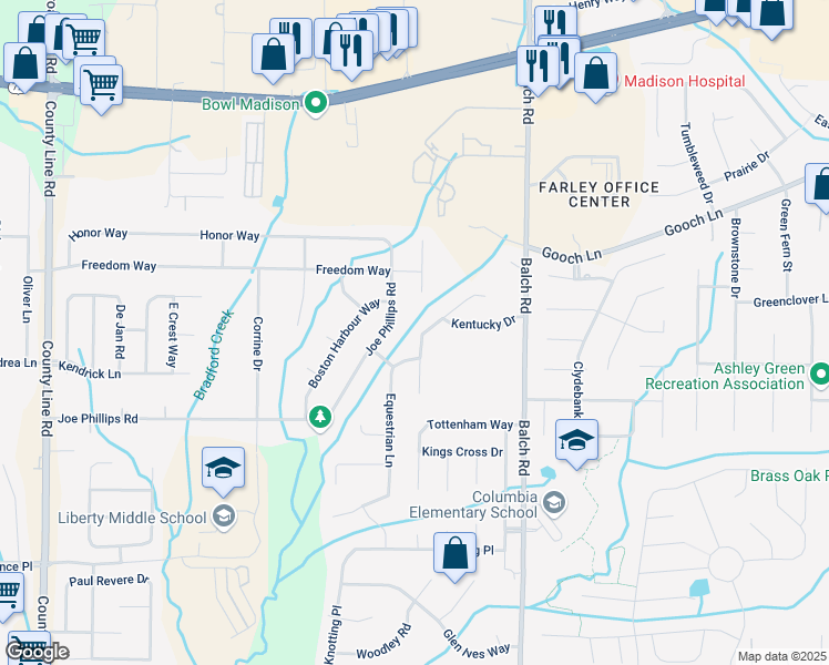 map of restaurants, bars, coffee shops, grocery stores, and more near 126 Thoroughbred Trail in Madison