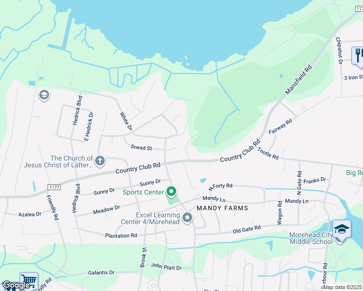 map of restaurants, bars, coffee shops, grocery stores, and more near 3400 Snead Street in Morehead City