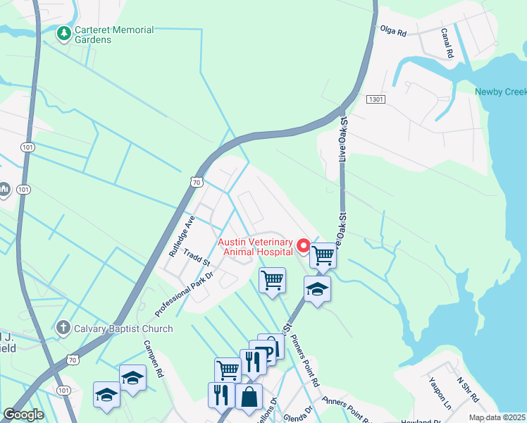 map of restaurants, bars, coffee shops, grocery stores, and more near 756-1798 Courtyard E in Beaufort